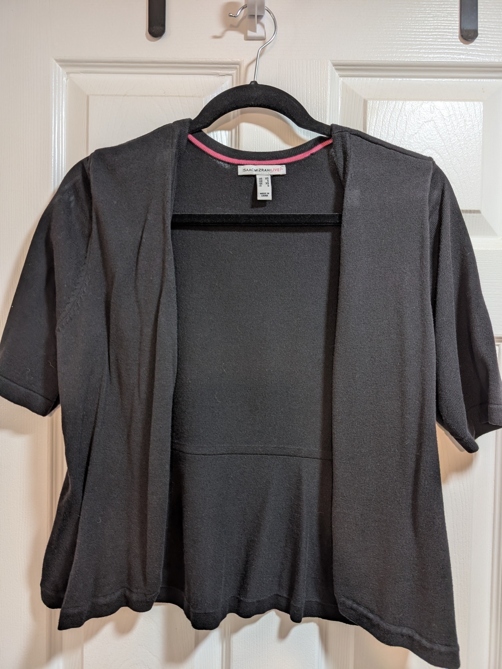 Black Short Sleeve Open Front Cardigan by Isaac Mizrahi